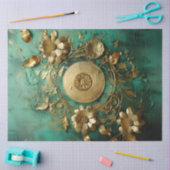 Zwaar goud Victoriaans ornament turquoise Tissuepapier (Craft)