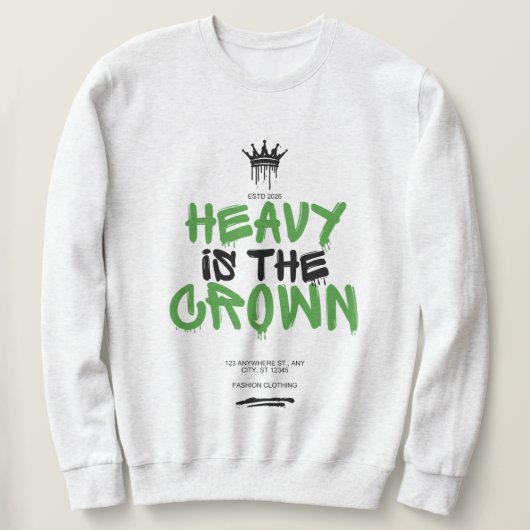 "Zwaar is de Kroon" Zwarte Heren Grafische Sweatsh Trui (Design voorkant)