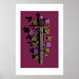 Zwaard & Clematis – Middeleeuwse Bloemige Kling Poster