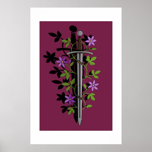 Zwaard & Clematis – Middeleeuwse Bloemige Kling Poster (Voorkant)