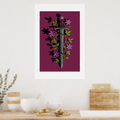 Zwaard & Clematis – Middeleeuwse Bloemige Kling Poster (Keuken)