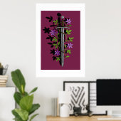 Zwaard & Clematis – Middeleeuwse Bloemige Kling Poster (Thuiskantoor)