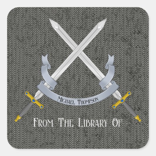 Zwaard en kettingpost uit de bibliotheek van vierkante sticker (Voorkant)
