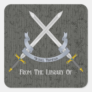 Zwaard en kettingpost uit de bibliotheek van vierkante sticker