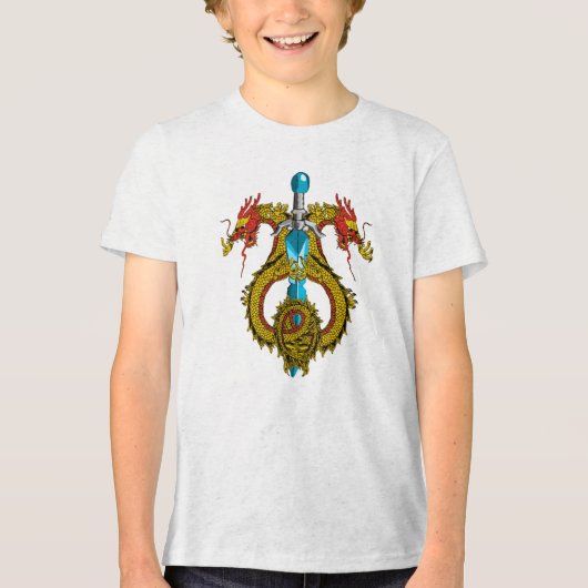 Zwaard met Drakenembleem Tri-Blend Shirt (Voorkant)