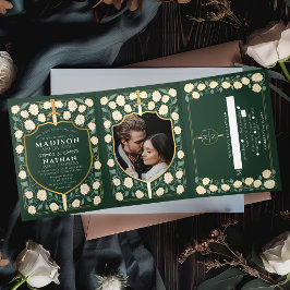 Zwaard & Schild Middeleeuwse Fantasie Bruiloft Gro Drieluik Uitnodiging