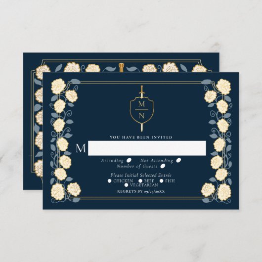 Zwaard & Schild Middeleeuwse Fantasie Bruiloft RSV Informatiekaartje (Voorkant / Achterkant)