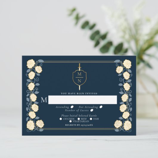 Zwaard & Schild Middeleeuwse Fantasie Bruiloft RSV Informatiekaartje (Staand voorkant)