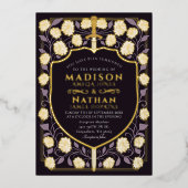 Zwaard & Schild Middeleeuwse Fantasy Monogram Brui Folie Uitnodiging (Voorkant)