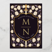 Zwaard & Schild Middeleeuwse Fantasy Monogram Brui Folie Uitnodiging (Achterkant)
