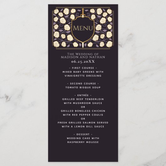 Zwaard & Schild Middeleeuwse Fantasy Monogram Brui Menu (Voorkant)