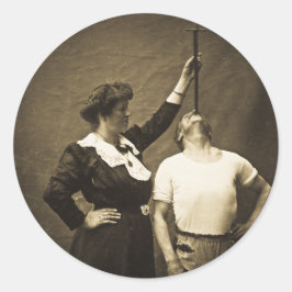 Zwaard Swallower en Vrouw Sideshow Freaks Ronde Sticker