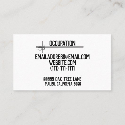 zwaard visitekaartje (Achterkant)