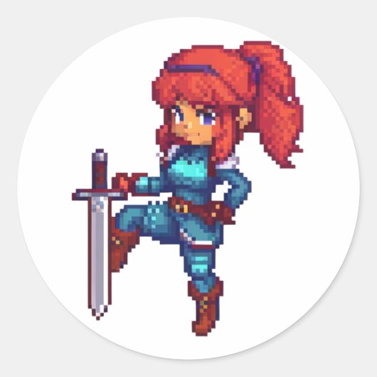 Zwaard Vrouw RPG Warrior Ronde Sticker (Voorkant)