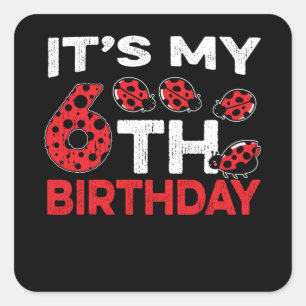 Zwaardag 6e verjaardag Sweet Cute Ladybug Vierkante Sticker