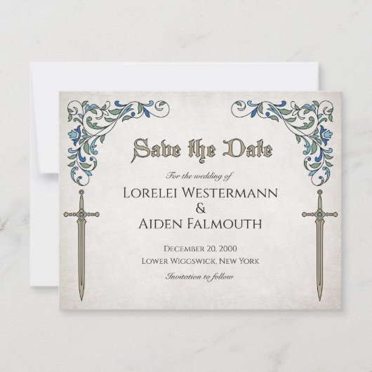 Zwaarden Gamer Fantasy Wedding Bedankkaart (Voorkant)