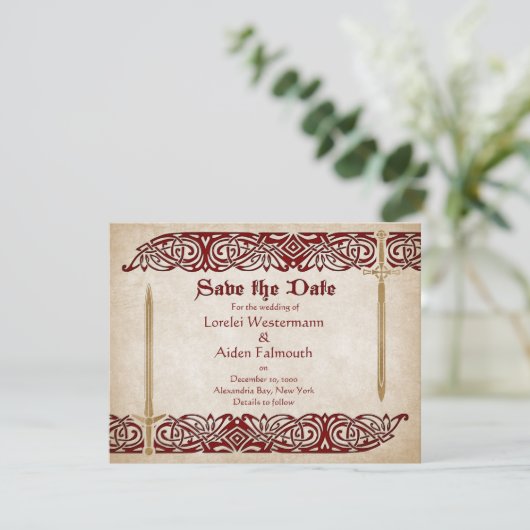 Zwaarden Keltische bruiloft Save The Date (Staand voorkant)