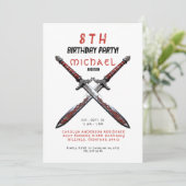 Zwaarden Rood en Wit Verjaardagsfeestuitnodiging Kaart (Staand voorkant)