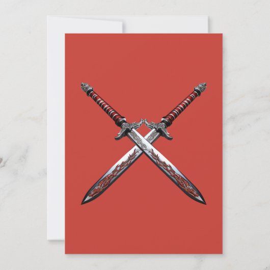 Zwaarden Rood en Wit Verjaardagsfeestuitnodiging Kaart (Achterkant)