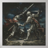 Zwaardstrijd tussen twee ridders poster (Voorkant)