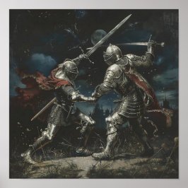 Zwaardstrijd tussen twee ridders poster