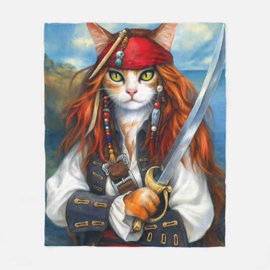 Zwaardvechtende Piratenkat | Fantasie Karakter Kun Fleece Deken (Voorkant)