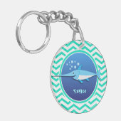 Zwaardvis; Aqua Green Chevron Sleutelhanger (Voorkant Links)