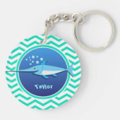 Zwaardvis; Aqua Green Chevron Sleutelhanger (Achterkant)