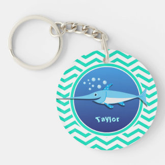 Zwaardvis; Aqua Green Chevron Sleutelhanger