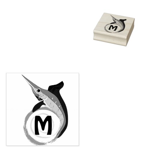 Zwaardvis-pompelmonogram Rubberstempel (Gestempeld)