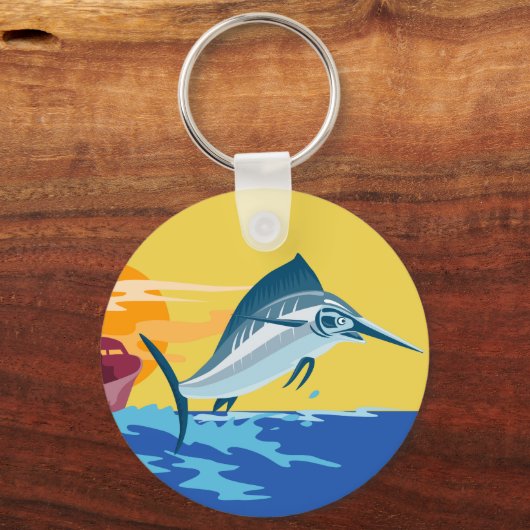 zwaardvis springt met vissersboot sleutelhanger (Voorkant)