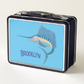 Zwaardvis zeilvis leuk cartoon illustratie (Achterkant)