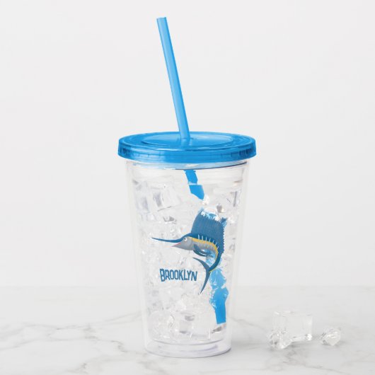 Zwaardvis zeilvis leuk cartoon illustratie acryl drinkbeker (Voorkant ijs)