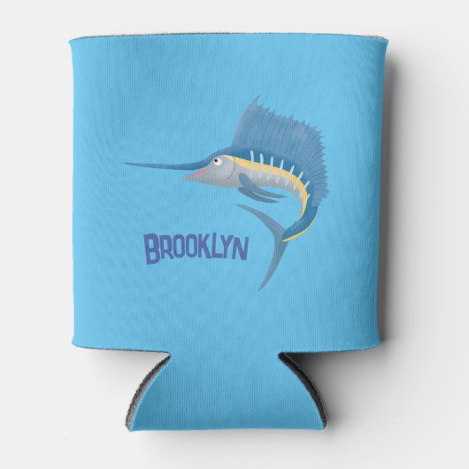 Zwaardvis zeilvis leuk cartoon illustratie blikjeskoeler (Voorkant)