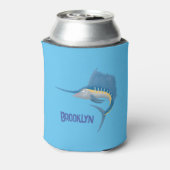 Zwaardvis zeilvis leuk cartoon illustratie blikjeskoeler (Blikje Achterkant)