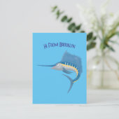 Zwaardvis zeilvis leuk cartoon illustratie briefkaart (Staand voorkant)