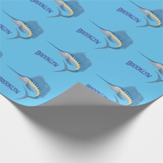 Zwaardvis zeilvis leuk cartoon illustratie cadeaupapier (Hoek)