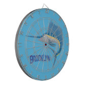 Zwaardvis zeilvis leuk cartoon illustratie dartbord (Voorkant Links)