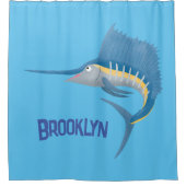 Zwaardvis zeilvis leuk cartoon illustratie douchegordijn (Voorkant)