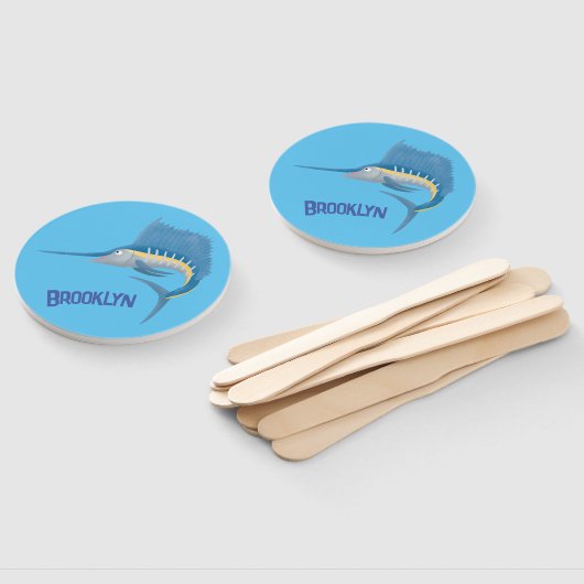 Zwaardvis zeilvis leuk cartoon illustratie handwaaier (Niet-gemonteerd)