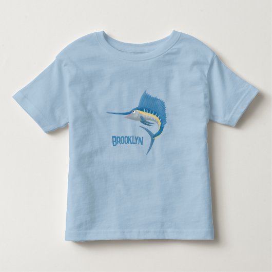 Zwaardvis zeilvis leuk cartoon illustratie kinder shirts (Voorkant)