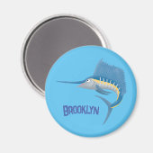 Zwaardvis zeilvis leuk cartoon illustratie magneet (Voorkant / Achterkant)