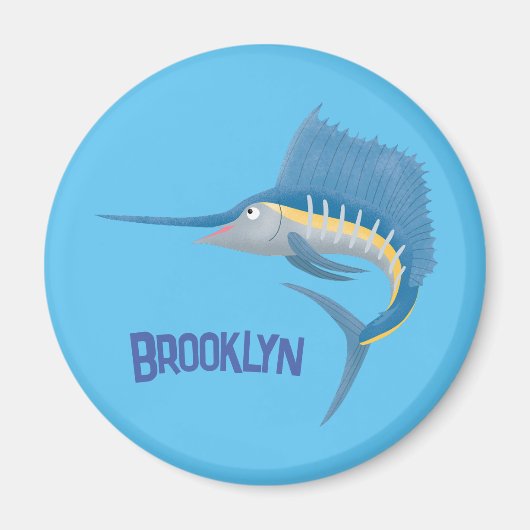 Zwaardvis zeilvis leuk cartoon illustratie magneet (Voorkant)