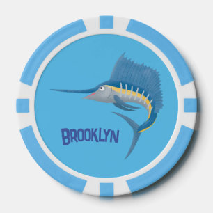 Zwaardvis zeilvis leuk cartoon illustratie poker chips