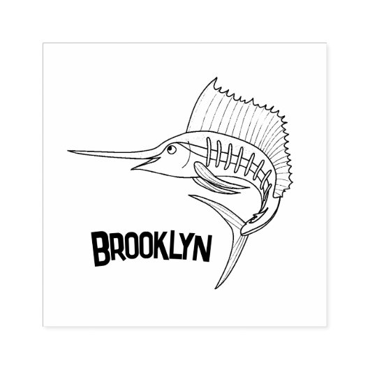 Zwaardvis zeilvis leuk cartoon illustratie rubberstempel (Afrduk)