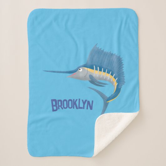 Zwaardvis zeilvis leuk cartoon illustratie sherpa deken (Voorkant)