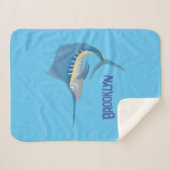 Zwaardvis zeilvis leuk cartoon illustratie sherpa deken (Voorkant (horizontaal))