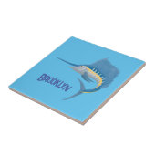 Zwaardvis zeilvis leuk cartoon illustratie tegeltje (Zijkant)