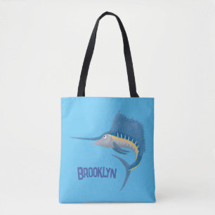 Zwaardvis zeilvis leuk cartoon illustratie tote bag