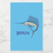 Zwaardvis zeilvis leuk cartoon illustratie voedselcontainer etiket (Enkel label)